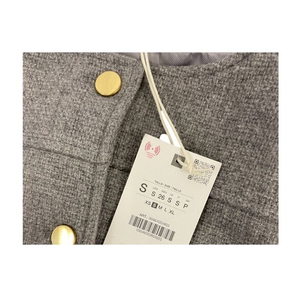 Zara Womens Jacket Blazer S Small Gray Round Neck Gold Button 3046/020 NWT - Picture 7 of 16